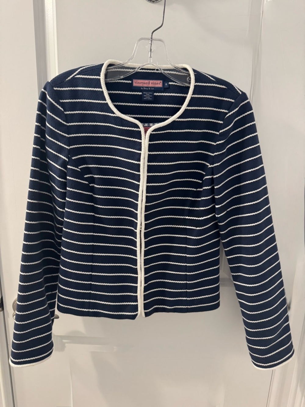 Vineyard Vines Navy & White Striped Cotton Corded Trim Jacket Size 8
